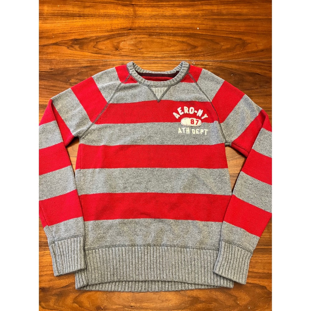 Aeropostale Mens Knit Red Gray Pullover Sweater Sz Large Y2K Lightweight Comfy